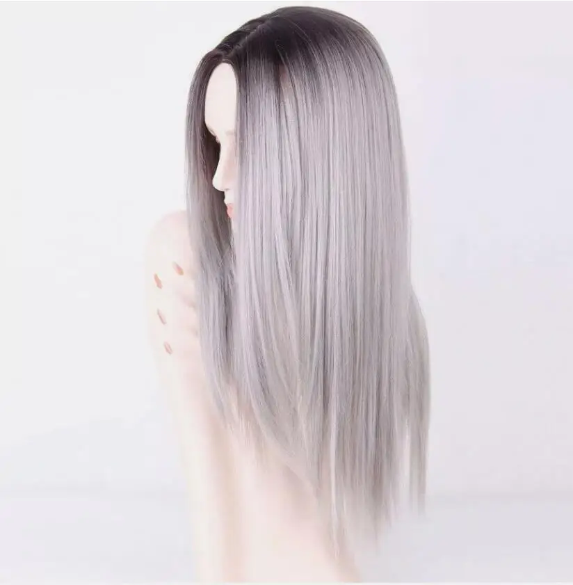 Donne Party Ombre Grey Dark Root parrucche parrucca sintetica per capelli parrucche per costumi setose morbide