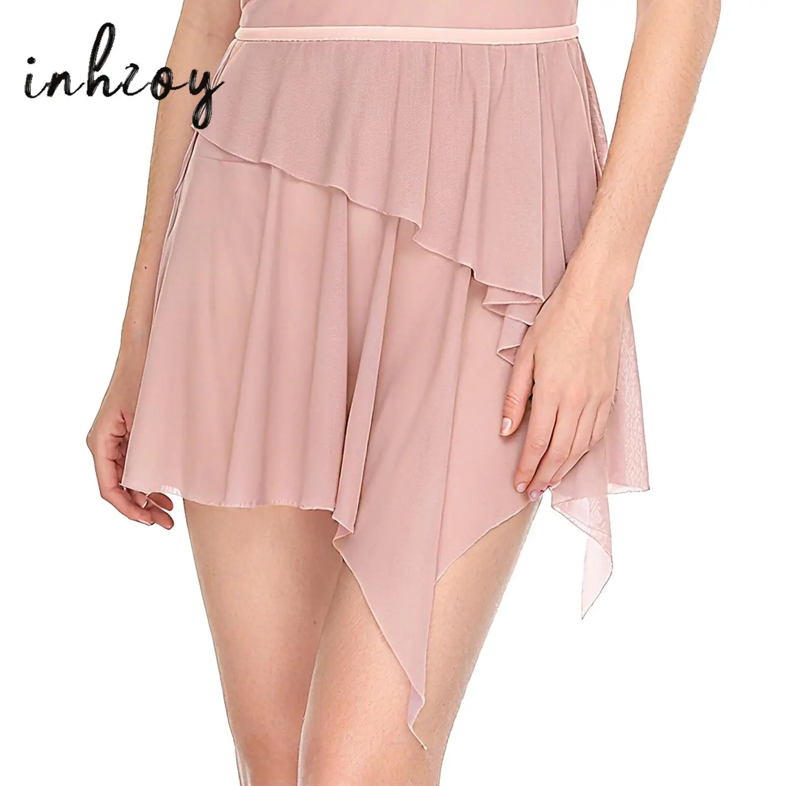 

Women Ballet Dance Wrap Skirt Sheer Mesh Irregular Hem Elastic Waistband Cover-up Skirts for Latin Modern Lyrical Dance Training