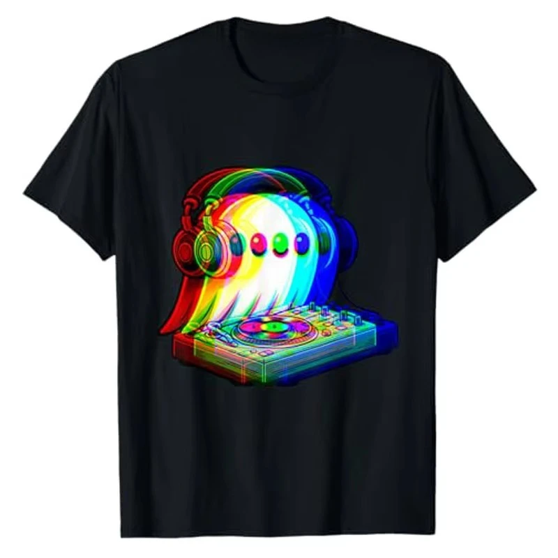 House Music Ghost Dj Optical Illusion EDM Halloween Rave DJ T-Shirt Humor Funny Rock Graphic Outfit Short Sleeve Blouses Y2k Top