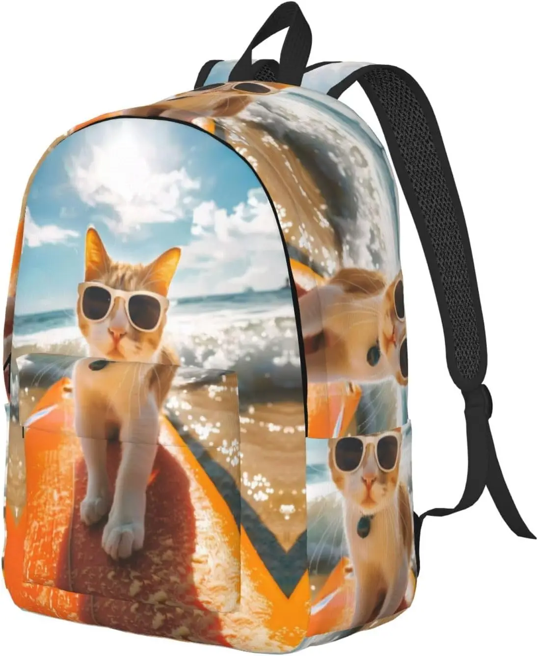 حقيبة ظهر للكمبيوتر المحمول للسفر - حقيبة ظهر قماشية للكمبيوتر من Surfing Cat Sun مع أشرطة قابلة للتعديل