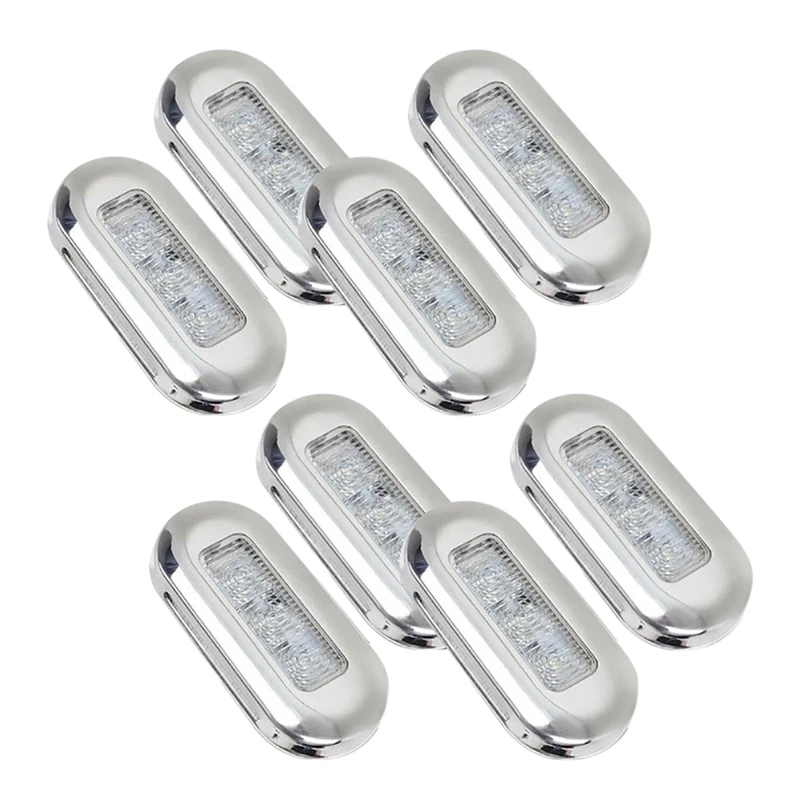 8Pcs 12V Boat Marine Signal Lamp Clear Grade Large Waterproof LED Courtesy Lights Stair Deck White