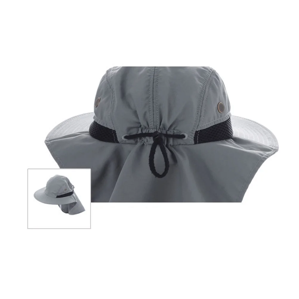 

Grey 180 Degree Windproof Waterproof Sunproof Hat Hiking Fishing Cap 4 Panel Mesh Side Eyelets Elastic Closure
