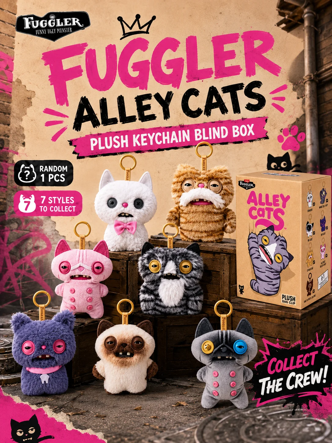 Oryginalny brelok Fuggler Alley Cat, 5 cali, kolekcjonerski, brzydki potwór, pluszowy brelok, zabawka z niespodzianką. — 2