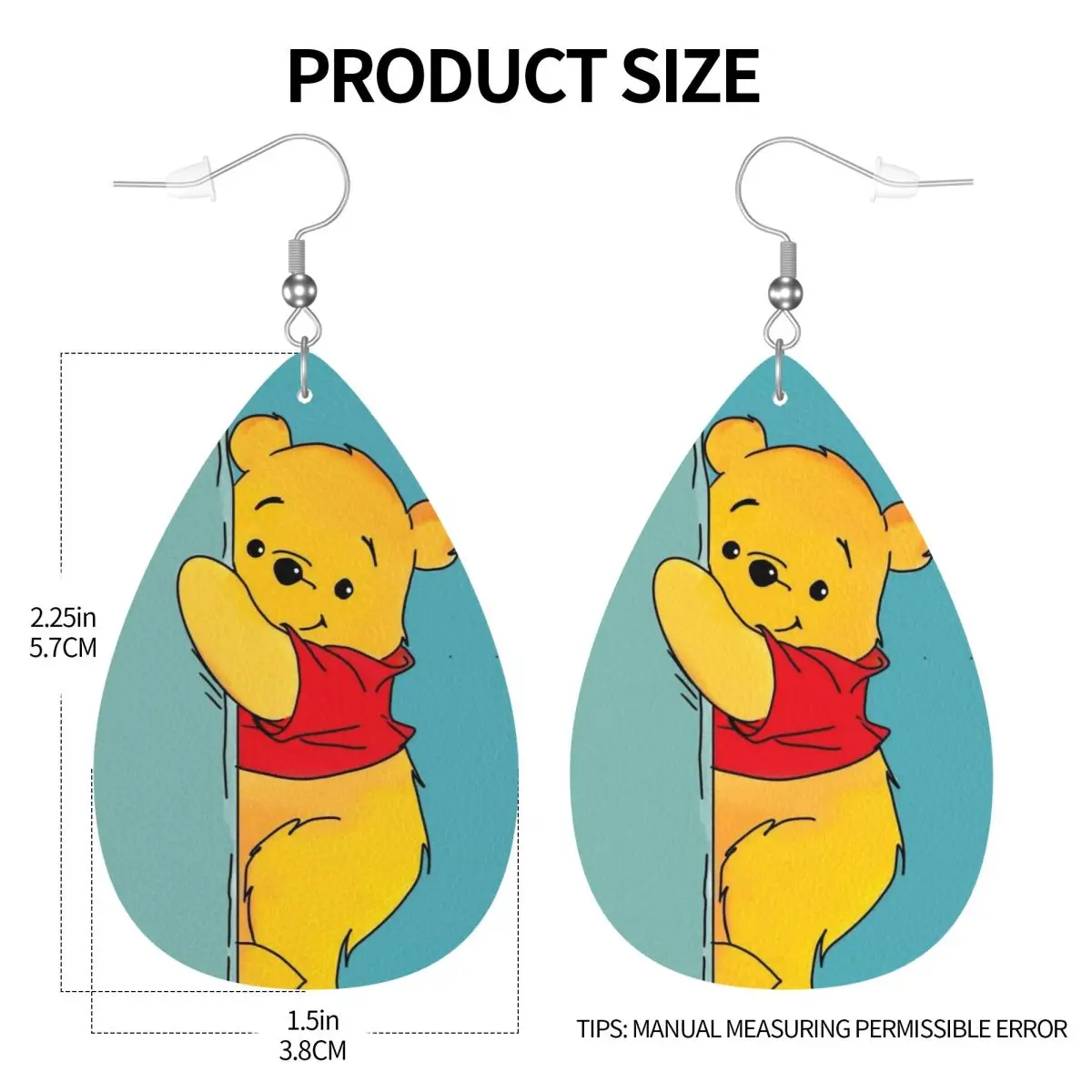 Custom Drop Dangle Earrings Winnie The Pooh Leather Teardrop Earrings PVC Leather for Gifts Dainty Jewelry view 4