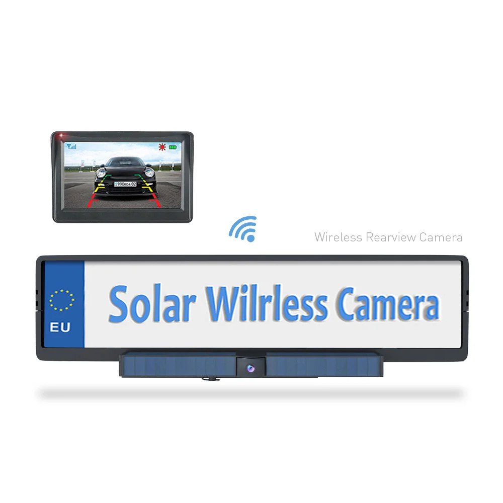 

Solar Powered 2.4g Wireless Car Rear View Camera 4.3" Monitor Reversing Aid Totally Diy For Eu License Plate Camera System