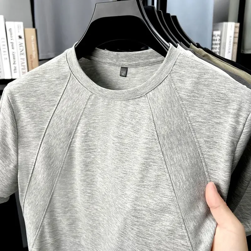 GELITAYIN Hot Sale T-Shirts Male Tshirts Patchwork Cotton O- Neck T-shirt Short Sleeve Fitness Sports Casual Retro T-shirt Breat