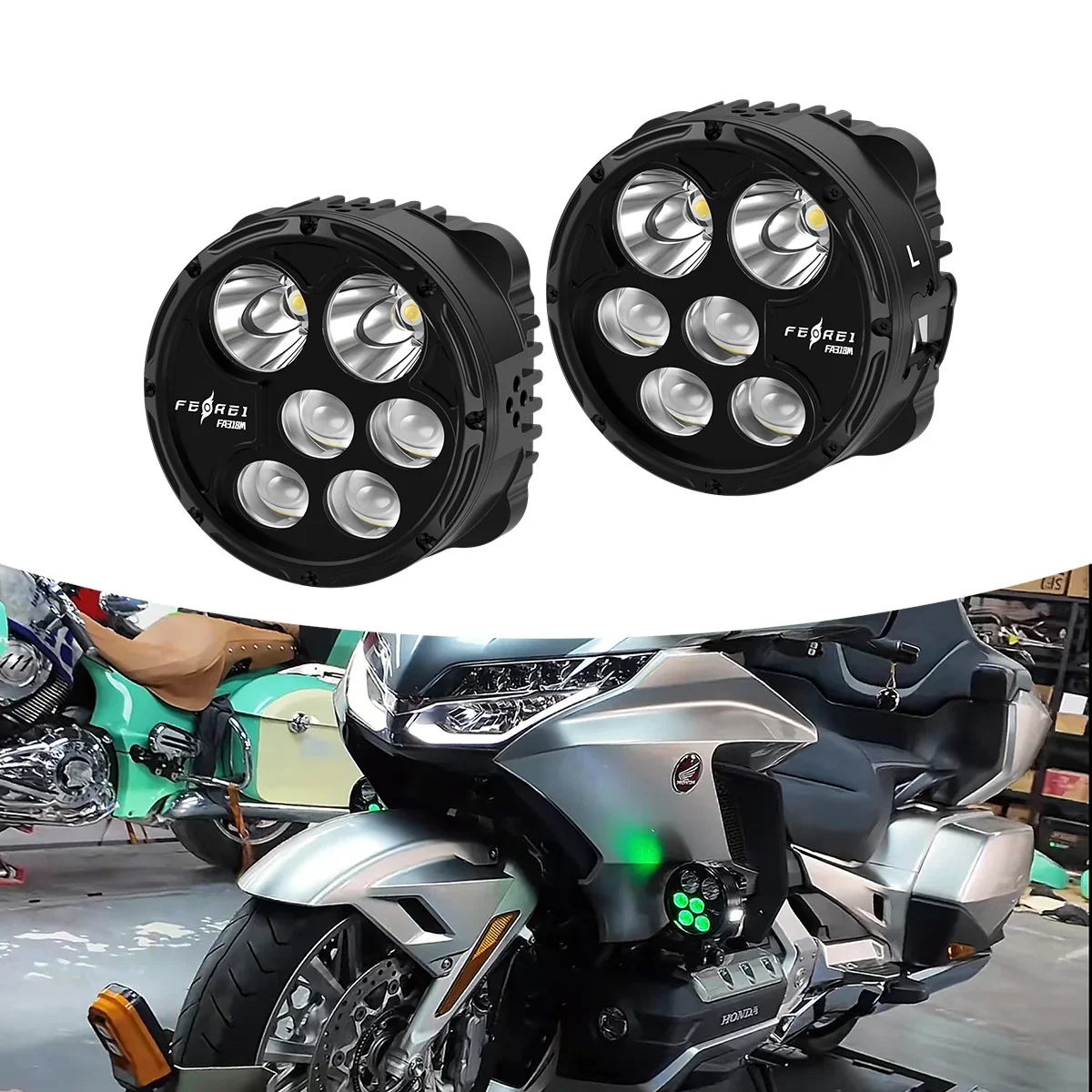 

FA1300 Aluminum Housing LED Motorcycle Spotlights With Square Driving Light, Moto Signal & Daytime Running Lights Mode
