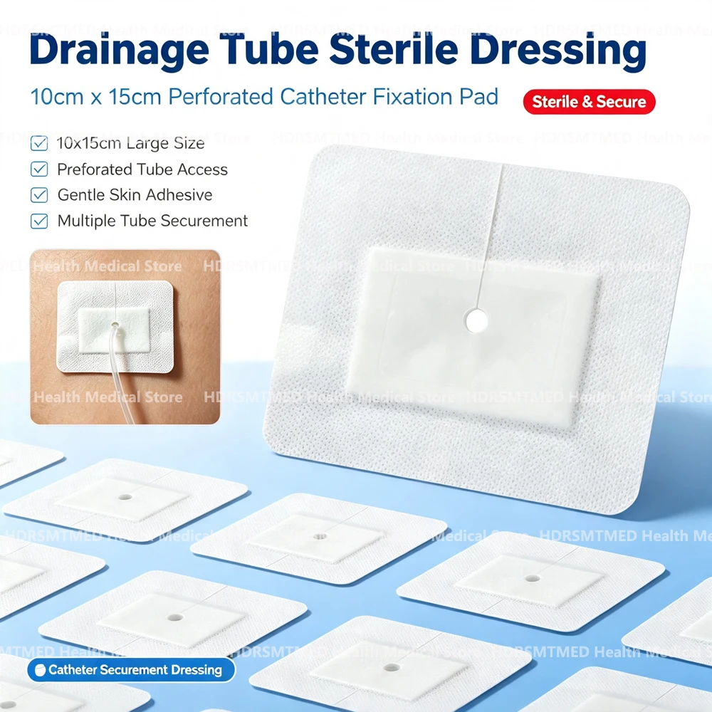 5-50Pcs 10*15cm Medical Drainage Tube Sterile Wound Dressing Non-Woven Patch for Renal Puncture Urinary Catheter Fixation