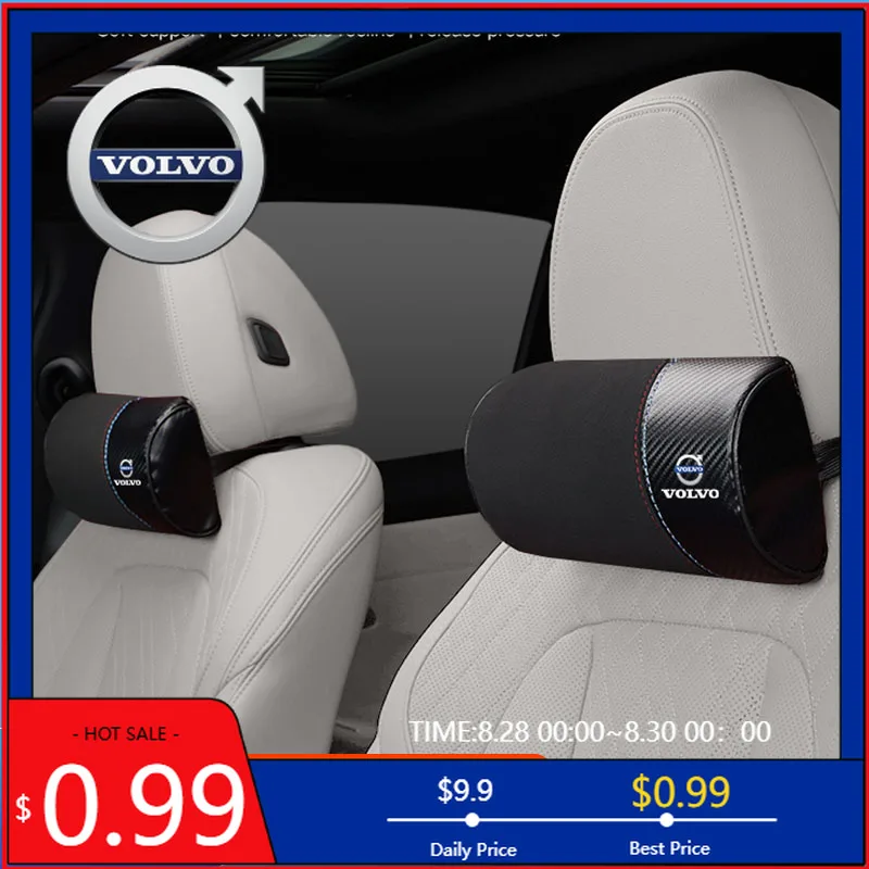 

2026 Hot For Volvo Steering Covers High-end Leather Car Seat Headrest Memory Foam Comfort Neck Pillow For Volvo Rdesign V60 V40