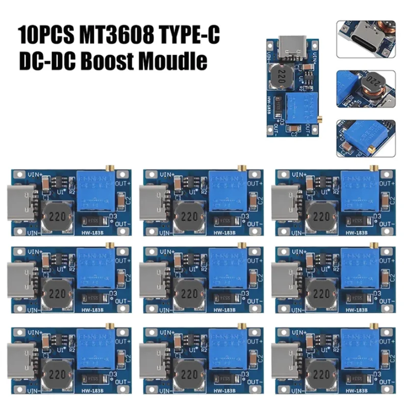 5-10PCS MT3608 Adjustable Step Up Module Voltage Regulator TYPE-C Plug 2V-24V to 5V-28V 2A Step-Up DC-DC Boost Converter - view 5
