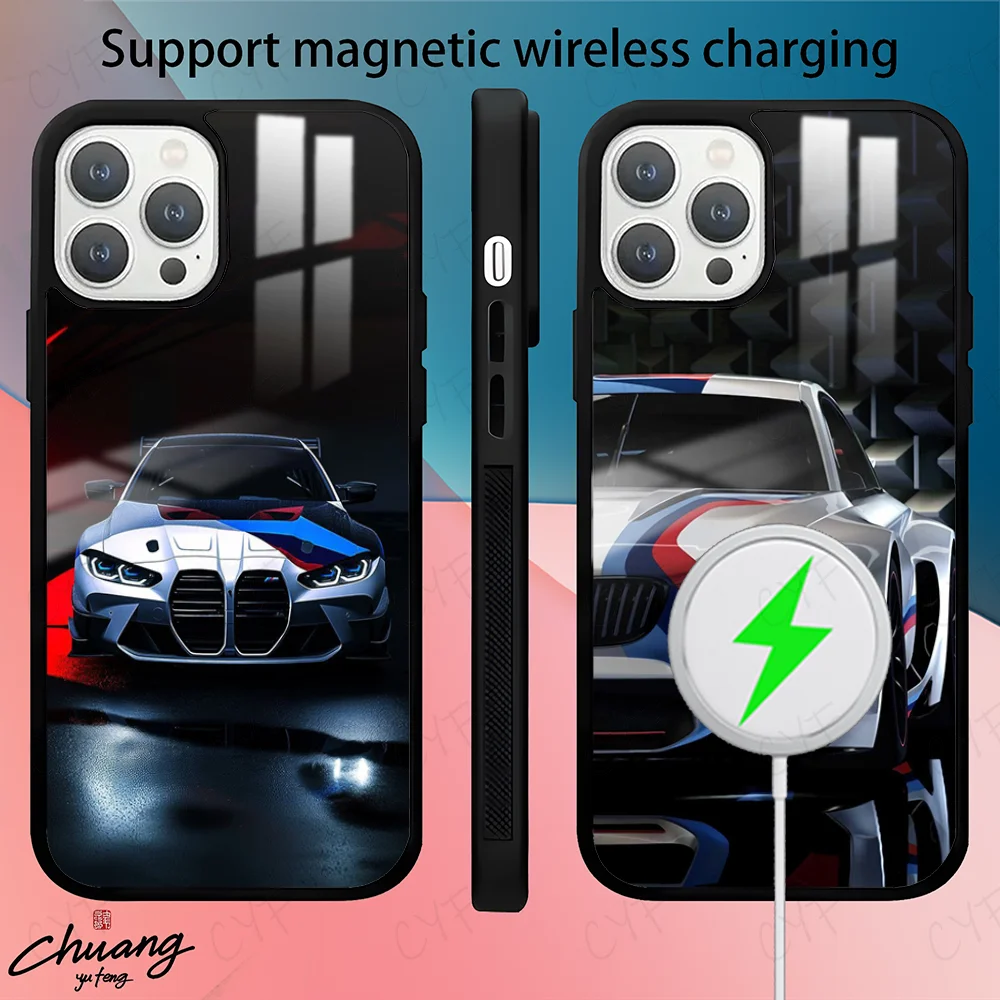 Sport M-4 Car BB-BMW-eS Phone Case For iPhone 16 15 14 13 12 11 Pro Max Plus Mini Magsafe Mirror Wireless Magnetic Cover