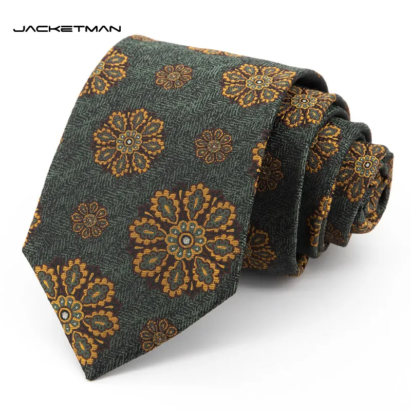 high-quality-retro-tie-with-green-personality-brown-flower-pattern-men's-business-dress-shirt-accessories-8cm-wide-version-tie