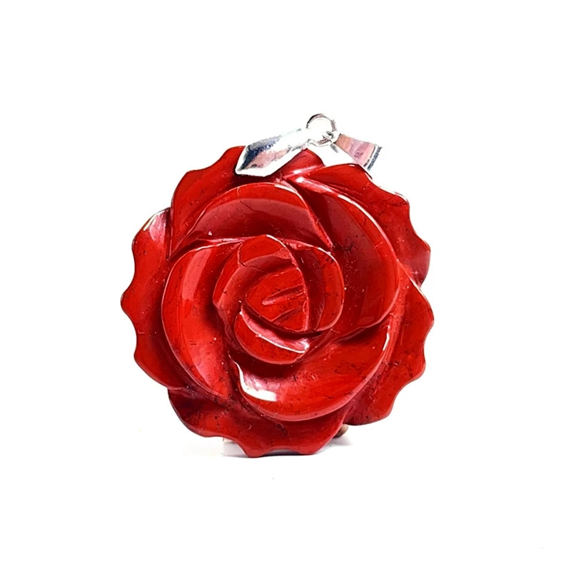 Neuer 35MM Kristall-Geschnitzter Einseitiger Rosen-Anhänger Tigerauge Lapislazuli Amazonit Symbolisches Paar-Liebes-Romantik-Schmuckgeschenk – Detail 5