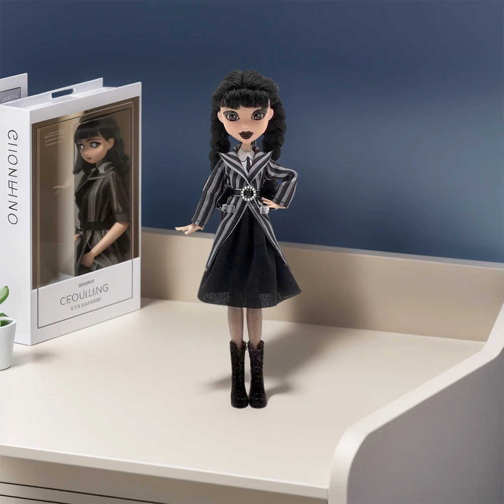 Wednesday Addams Girl in Black Statue Room Decoration Anime Figures Sculpture Collectible Gothic Style Doll Stand Desktop Decor