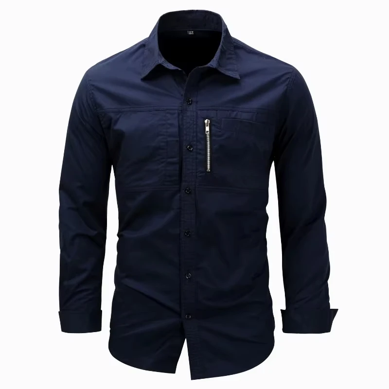 High Quality Cotton 100% Men Outdoor Long Sleeved Cargo Shirts Man Multi Pockets Loose Shirts New Male Solid Casual Shirts Eu3XL