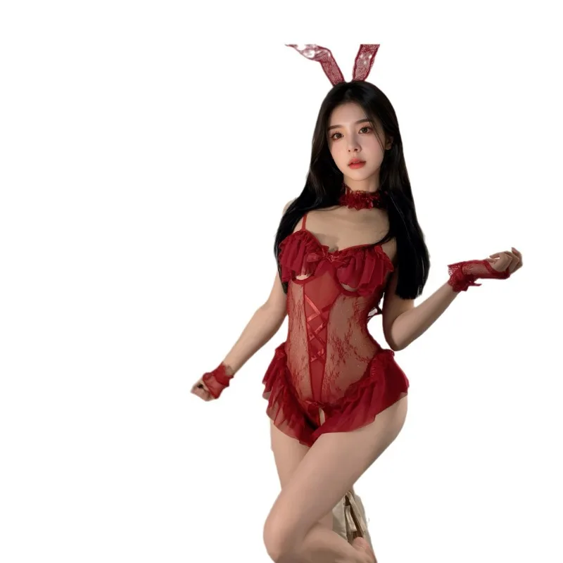 

Sexy Lingerie Tight Fitting Seductive Bunny Girl Jumpsuit Lace Crotch Exposed Chest Perspective No Take Off Passionate Uniform