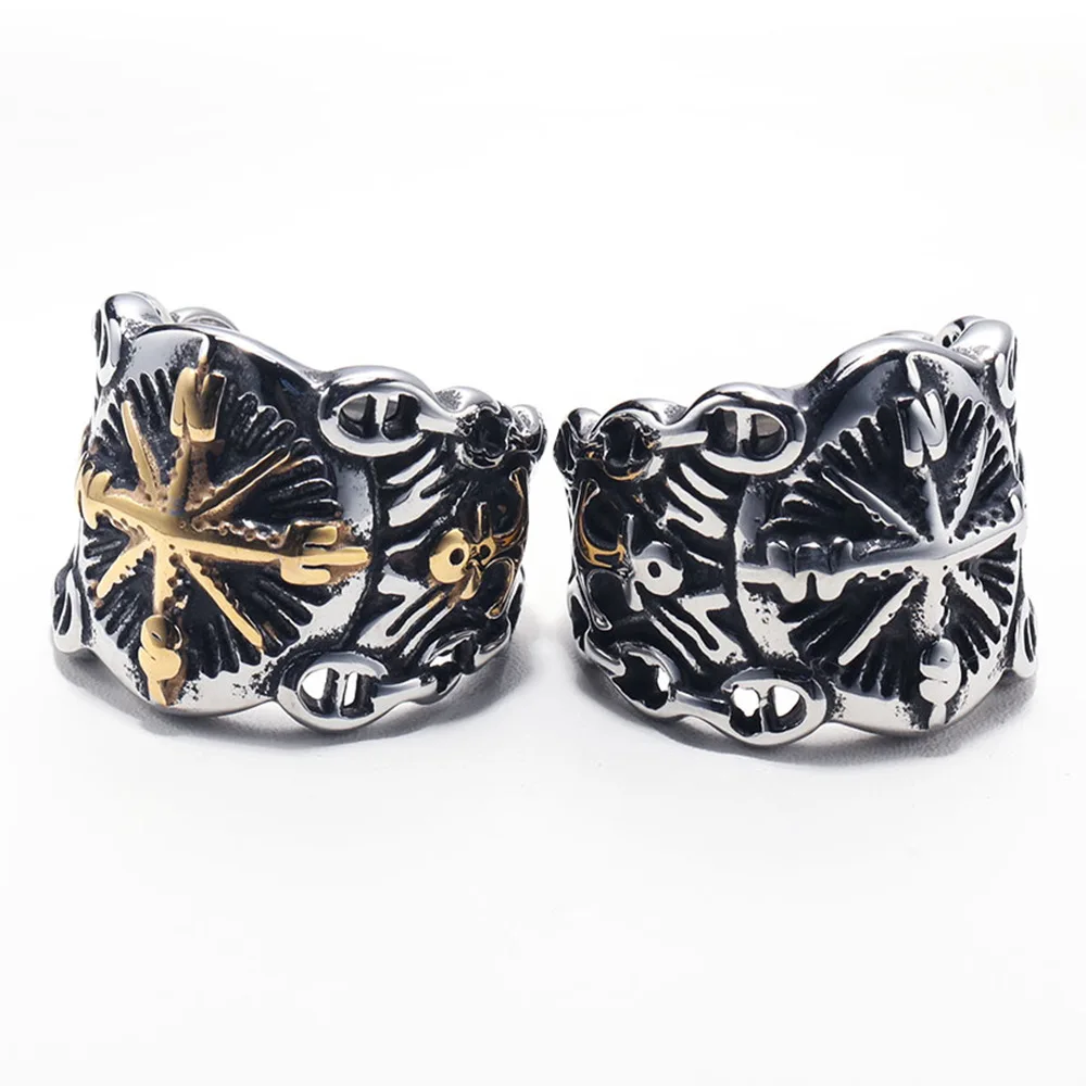 New Men's Fashion 316L Stainless Steel Viking Rings for Vintage Northern Europe Style Pirate Compass Rings Male Jewelry