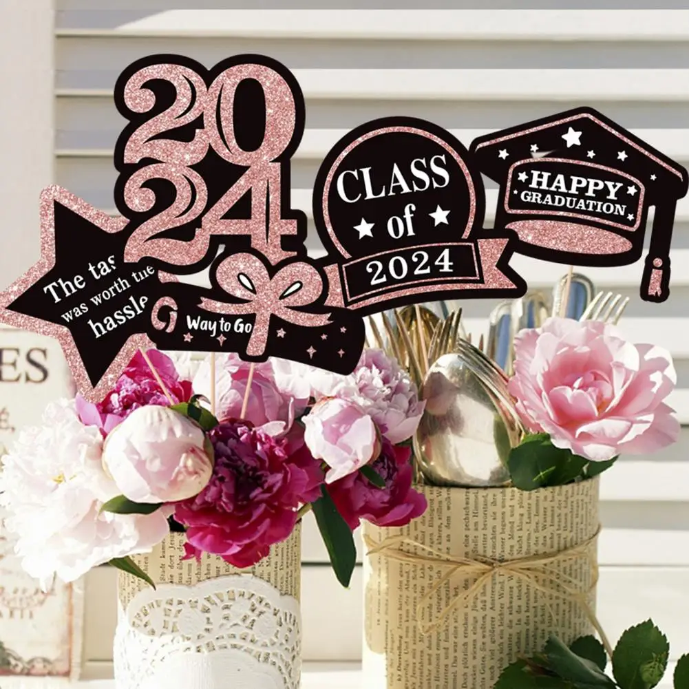 

5Pcs/Set The Class of 2024 Glitter Graduation Centerpiece Sticks Set Cake Topper Table Vase Toppers Graduation Party Decor