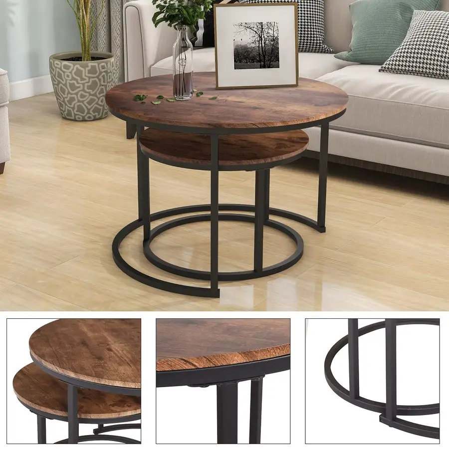 Round Coffee Table,Nesting Coffee Table Set of 2,Center Tables for Living Room,Office, Home Small Space,Stacking Side Tables,Stu