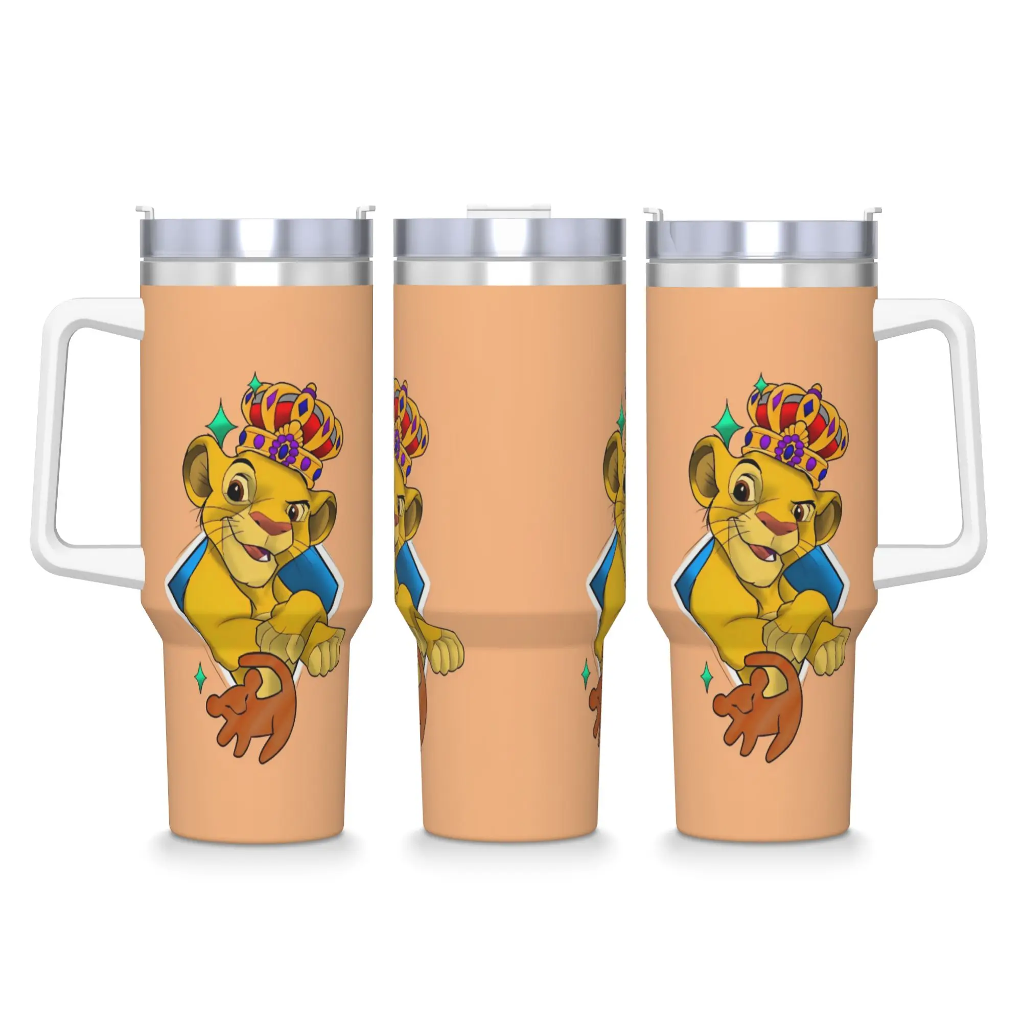 Vaso de Acero Inoxidable con Diseño del Rey León Simba, Tazas para Auto con Pajitas, Botella de Agua para Bebidas Calientes, Tazas Térmicas Portátiles Grandes