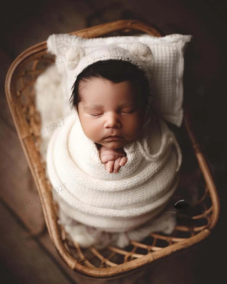 2022 Newborn Photography Props Basket Vintage Rattan Baby Bed Weaving Baskets Wooden Crib for Bebe Photo Shoot Photo Furniture