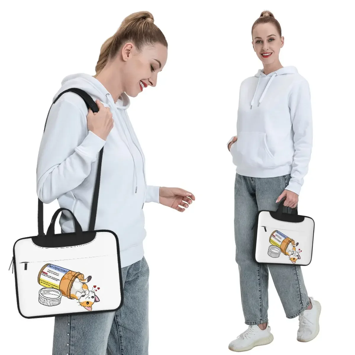 Calico Kitty Antidepressant Love Medicine Crossbody Laptop Bag Case Computer Bag 13 14 15.6 Inch Notebook Pouch for Macbook Pro