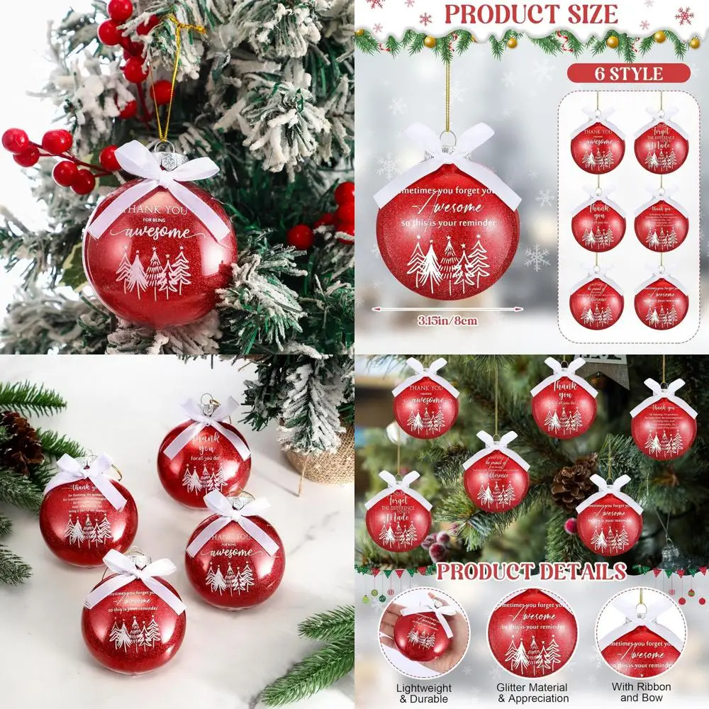 

Массовые 48 упаковок рождественских украшений для сотрудника, блестящие шарики 3,15 с лентами