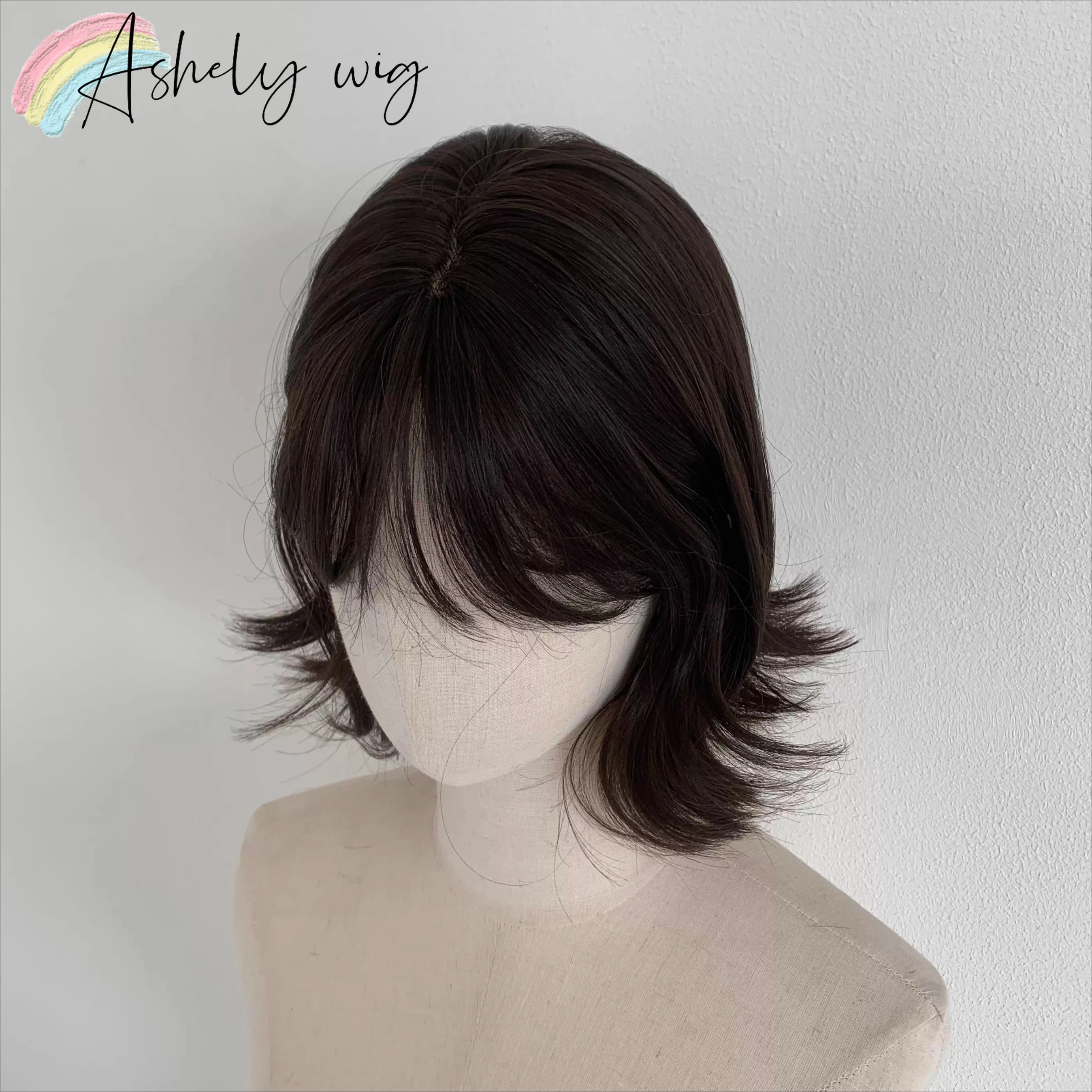 Peluca corta Wendy para mujer, peluca Lolita de 12 pulgadas con flequillo, marrón, negro, lindas fibras de alta temperatura, pelucas sintéticas, pelucas con diadema