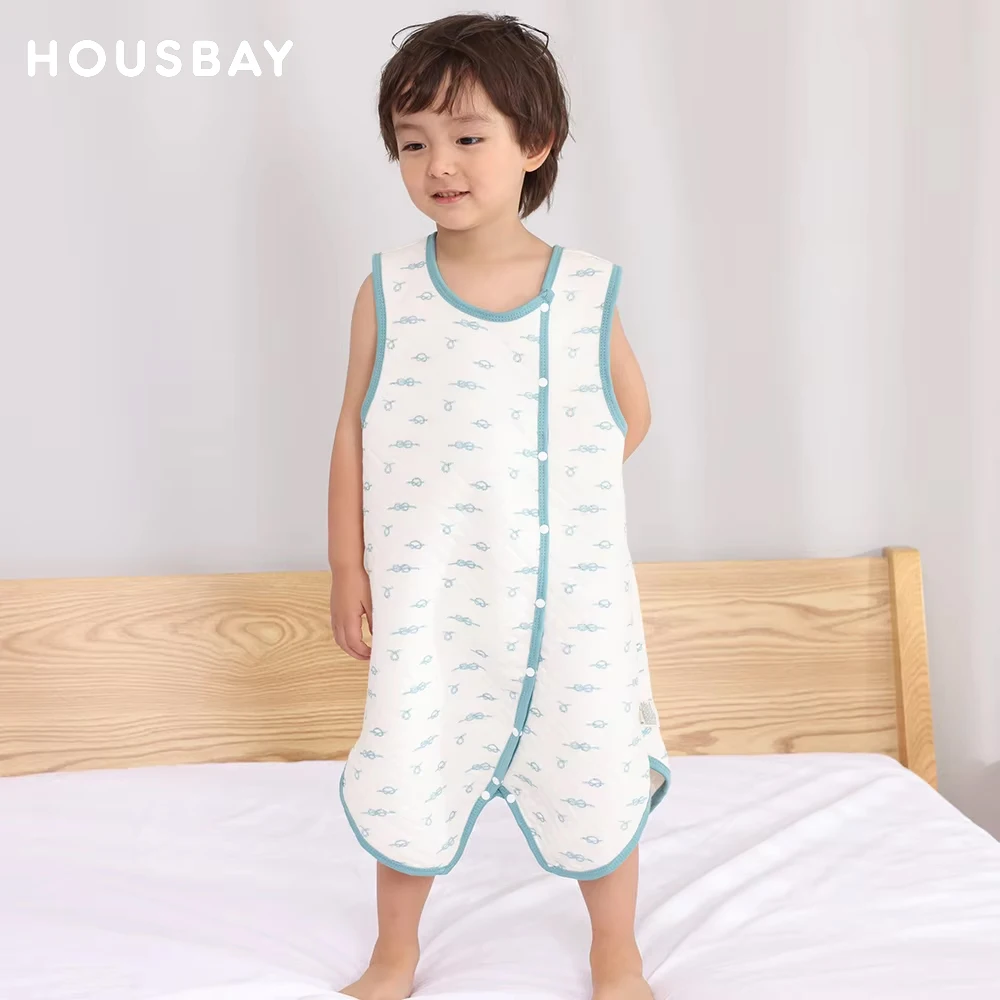 

Baby Light Weight 100% Cotton Sleeveless Air Layer Vest Sleeping Bag With Button Design For Easy Dressing And Diaper Changing