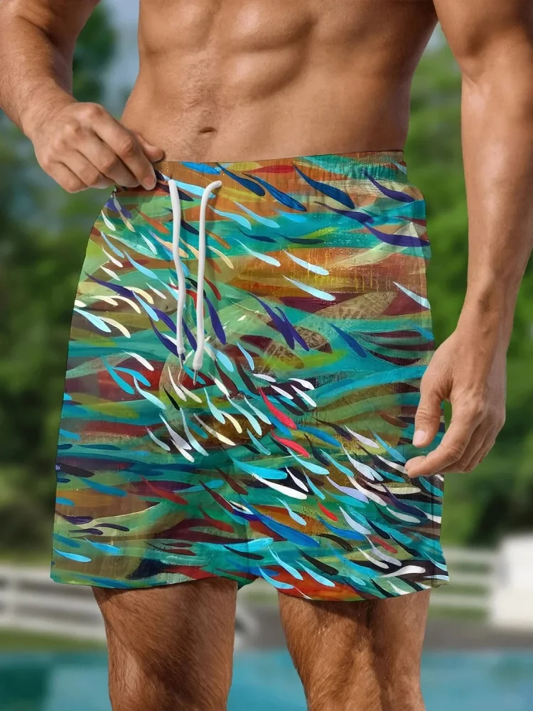 

Men's Shoal Of Fish Oil Painting Art Print Shorts Fashion Summer Elastic Waisted Short Pants Casual Loose Beach Holiday Bottoms