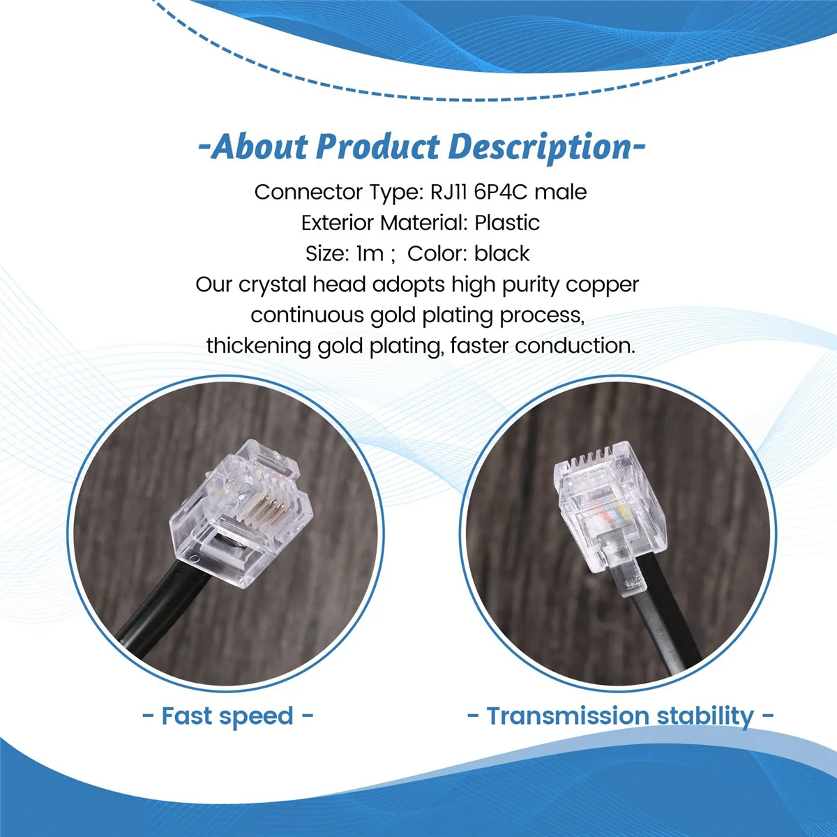 RISEN RJ11 6P4C سلك كابل الهاتف مودم ADSL 1 متر #3