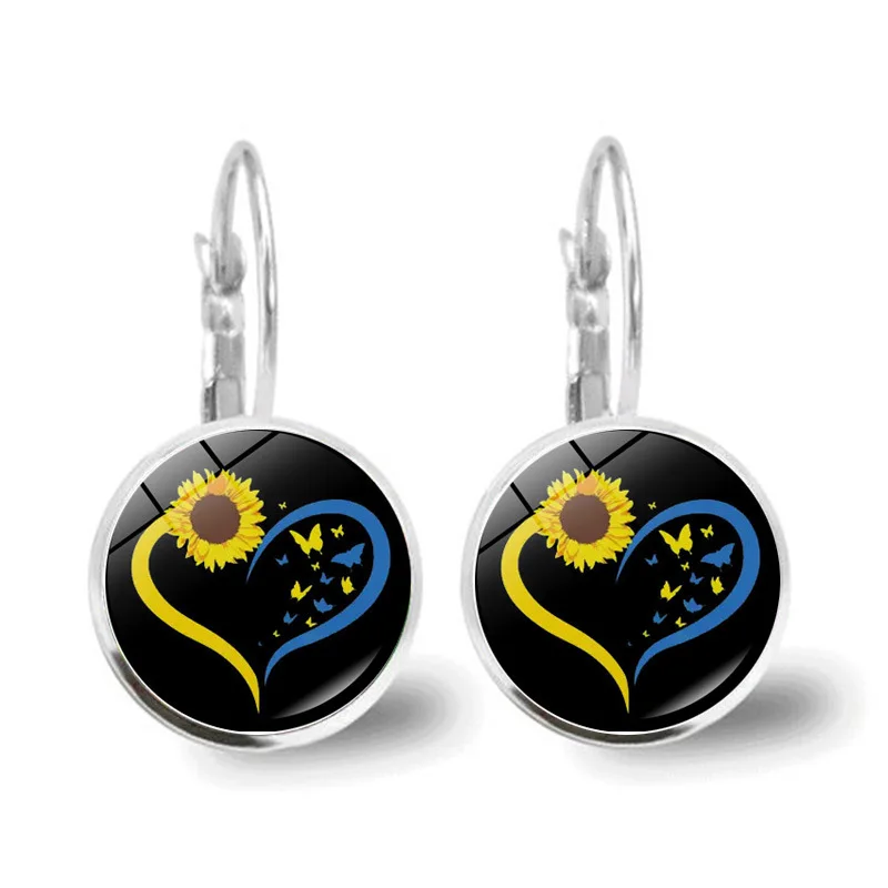 Ukrainian Element Earrings Women\'s Simple and Versatile Yellow and Blue Sunflower Butterfly Earrings Earrings Temperament