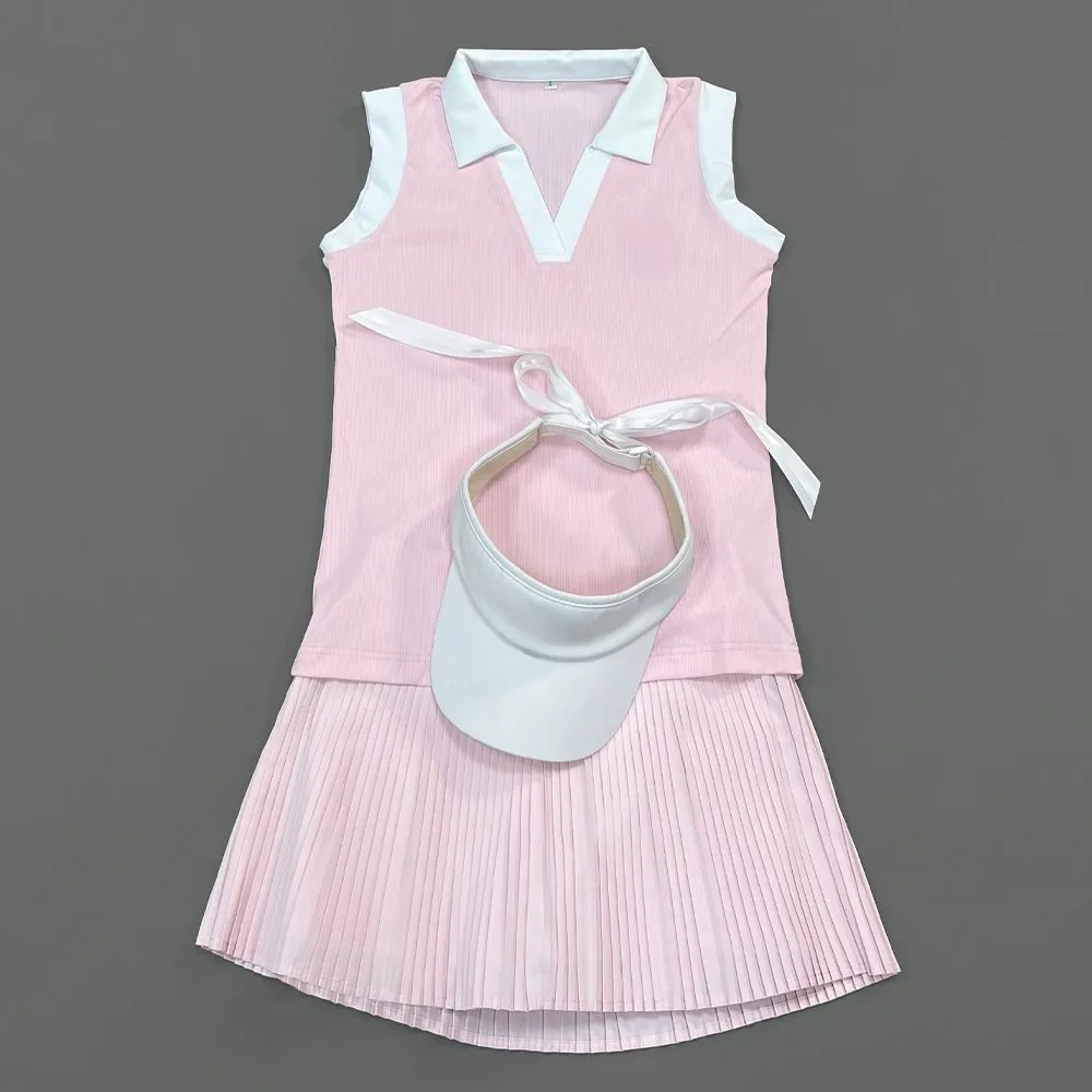 

New Summer Golf Wear: Women's Sleeveless V-Neck Color-Block T-Shirt—A Stylish and Versatile Activewear Set Dress