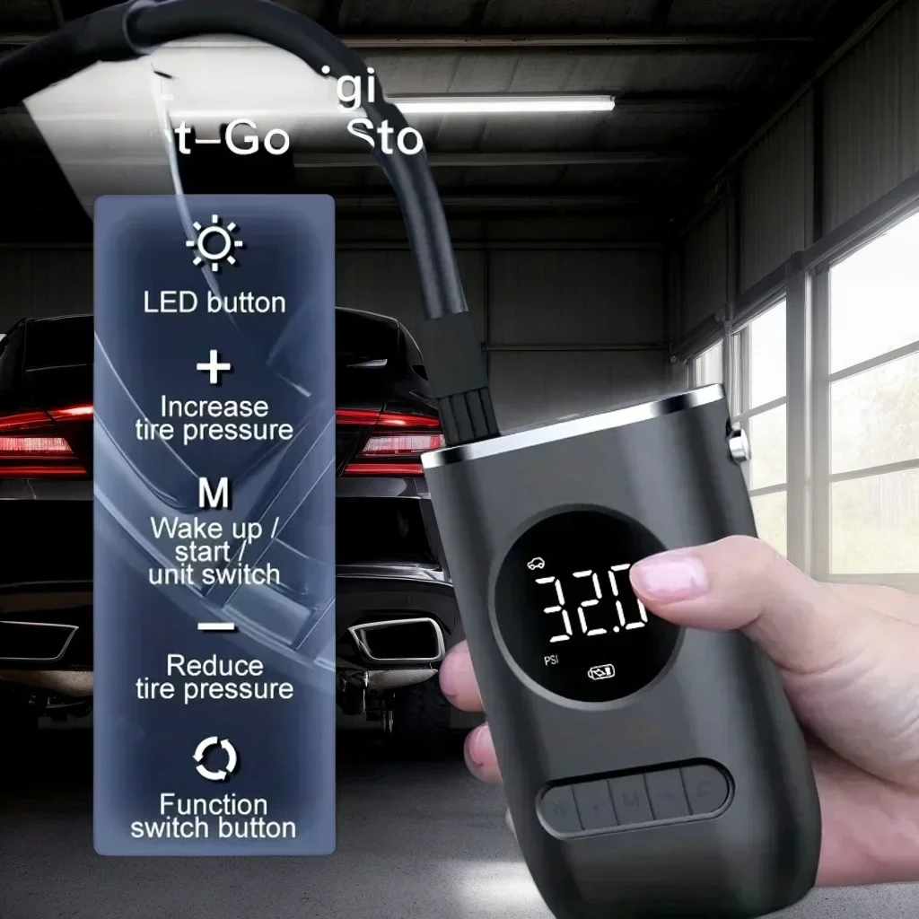 

Portable Mini Electric Car Air Pump - Wireless Digital Display for Tire/Ball Inflation