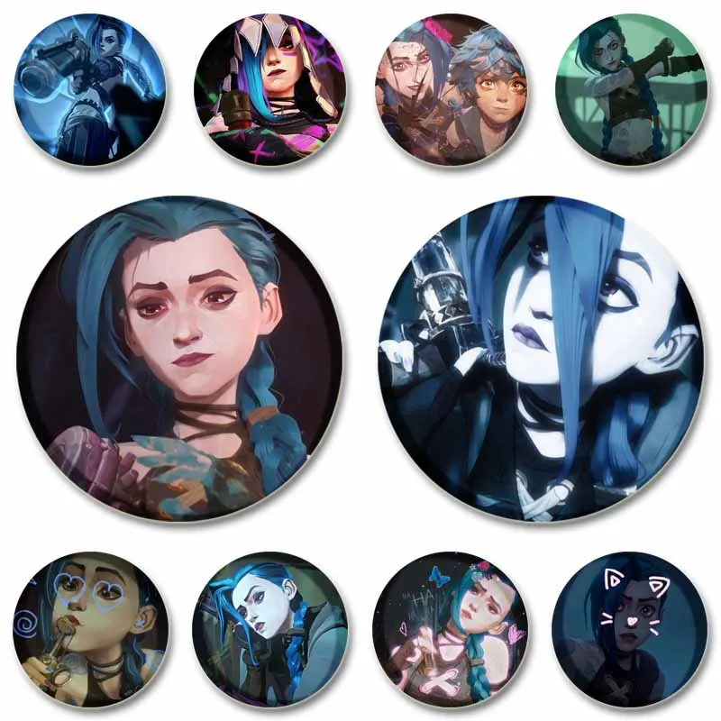 32/44/58mm Hot Cartoon Arcane Jinx Brooch Anime Character Runaway Loli Soft Button Pin Badge Bag Accessories Gamer Collect Gifts