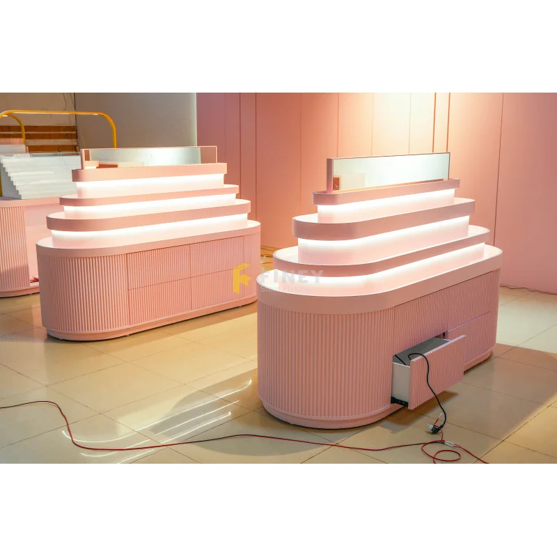 custom.Factory Customized Cosmetic Center Island Display Table Rack Multi-layer Storage Rack
