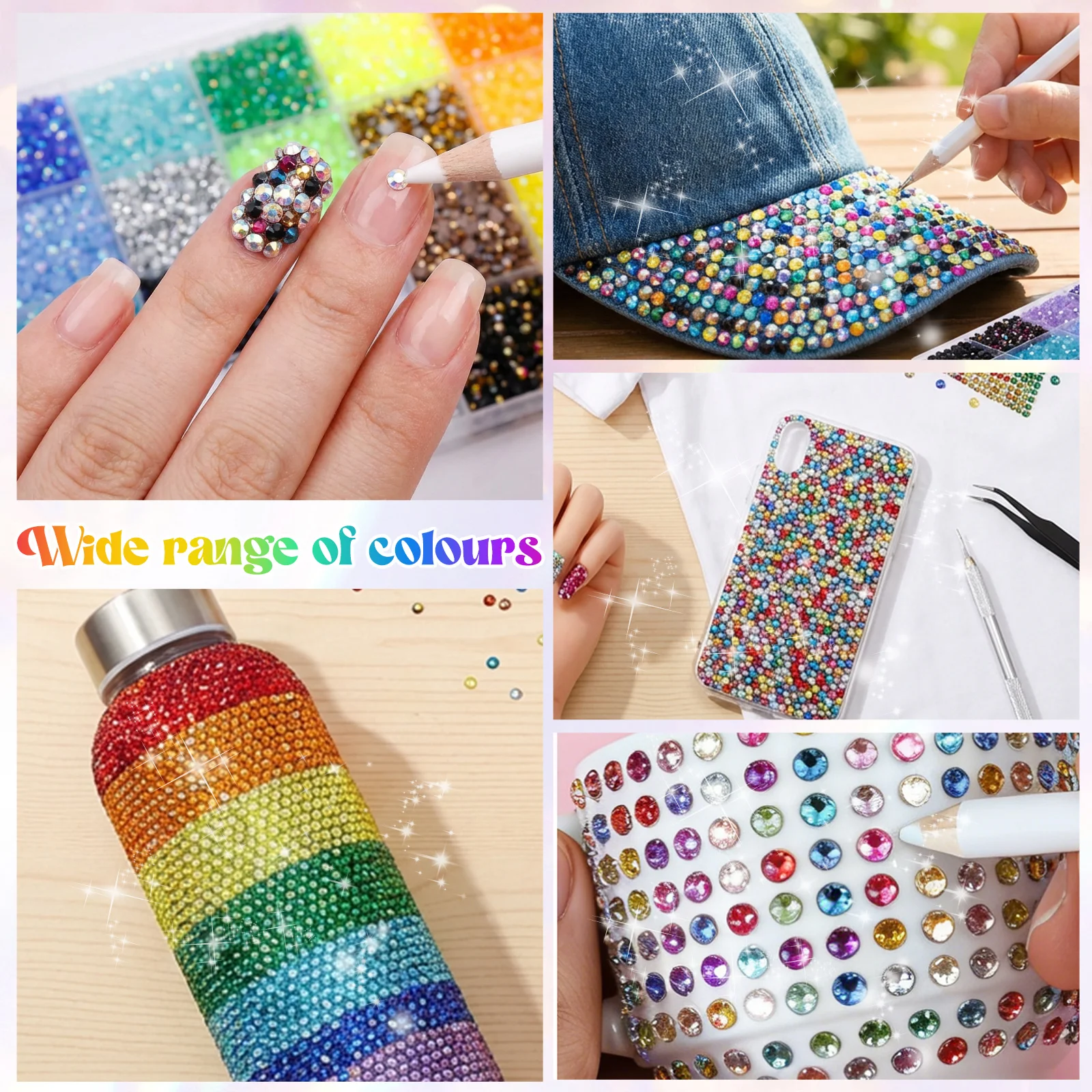 24/28/40 Grids DIY Resin Colorful Rhinestone Kit Flatback Rhinestone Nail Art Gem Bedazzling Kit with Glue Tip and Pickup Pen