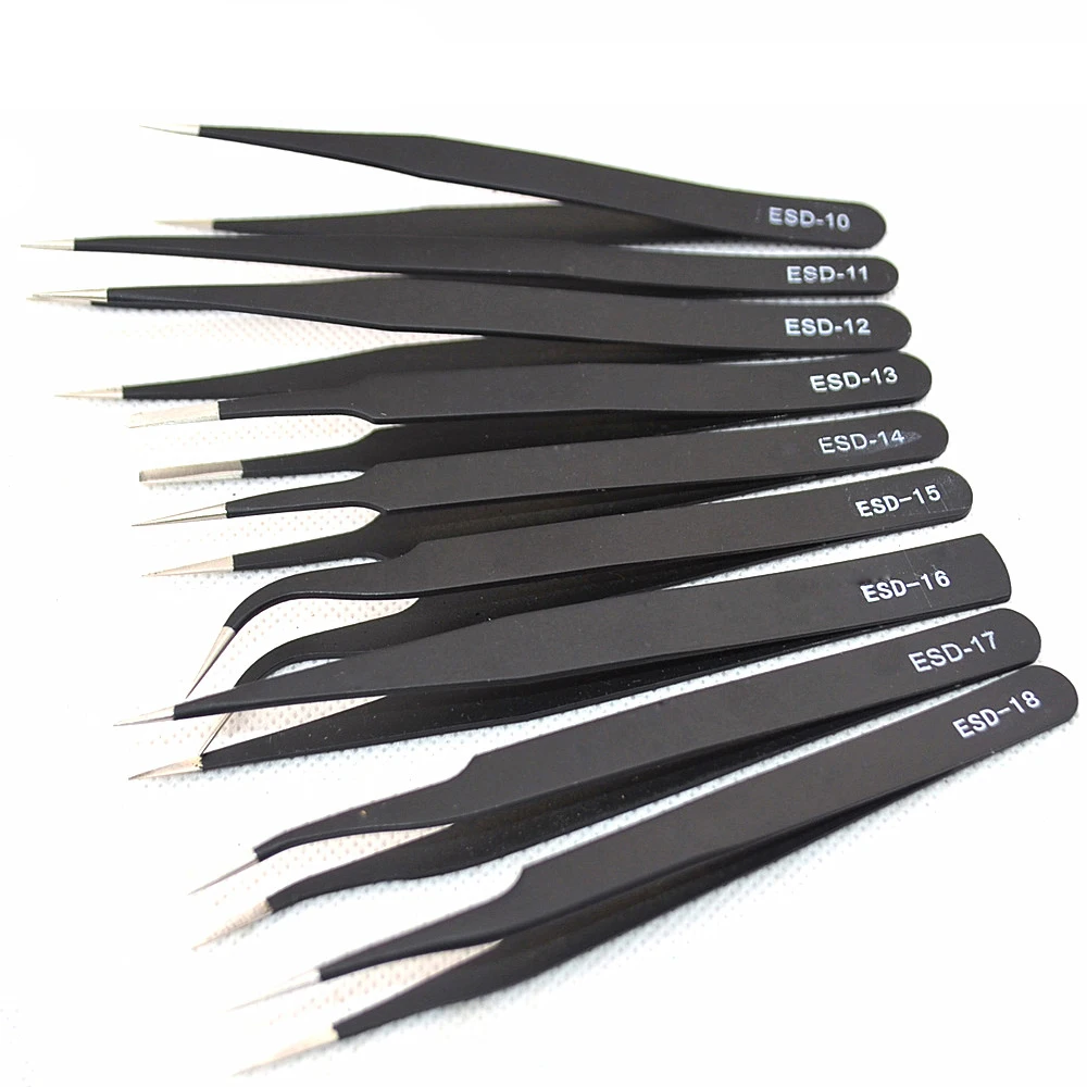 

Precision Tweezers Set ESD Anti-Static Stainless Steel Tweezers Repair Tools for Electronics Repair Soldering Craft Tools