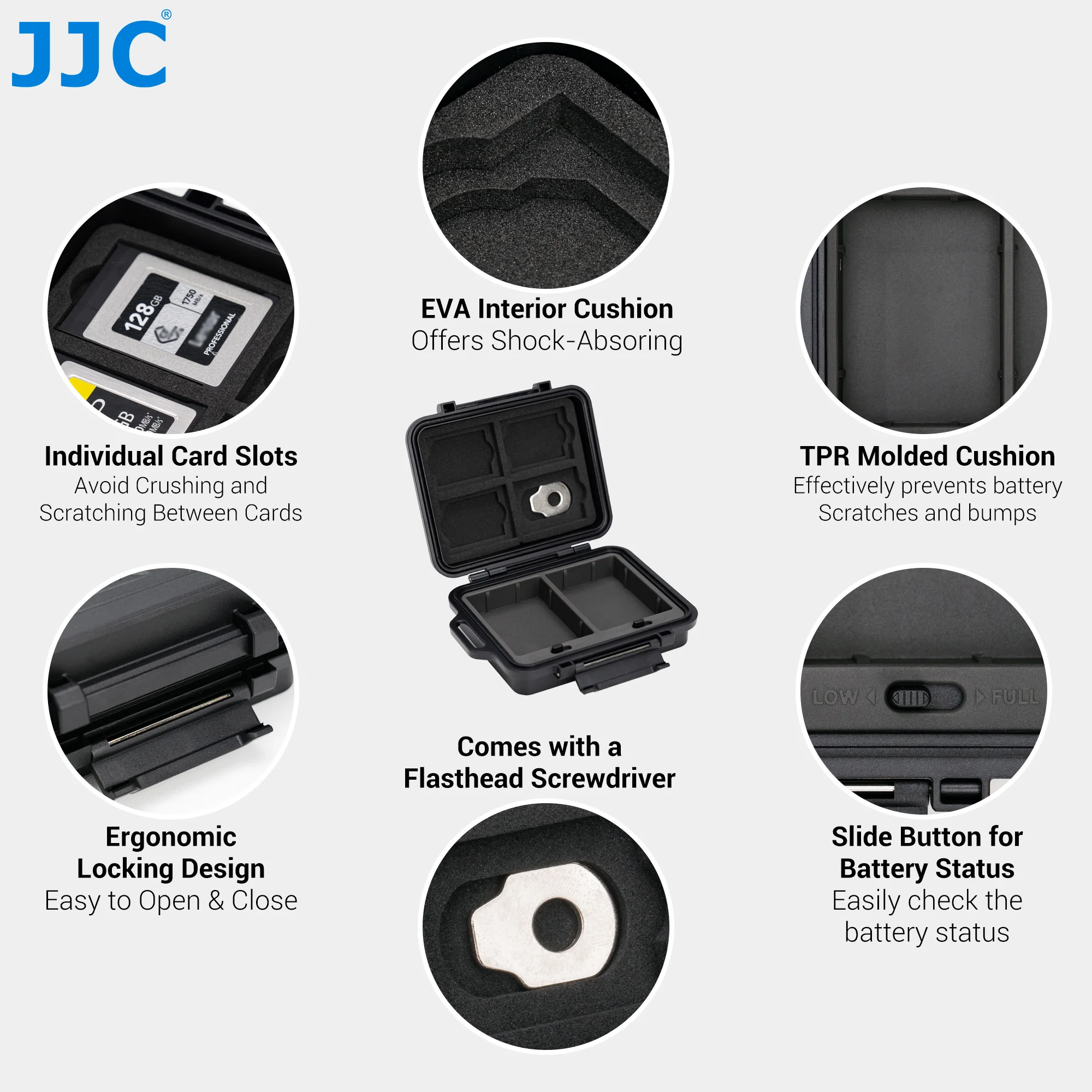 JJC JBC-K2CBS Memory Card & Battery Storage Case for 3 SD Card 4 CFe B Card 2 Batteries Fujifilm NP-W235 Nikon EN-EL15 Case Box - view 3