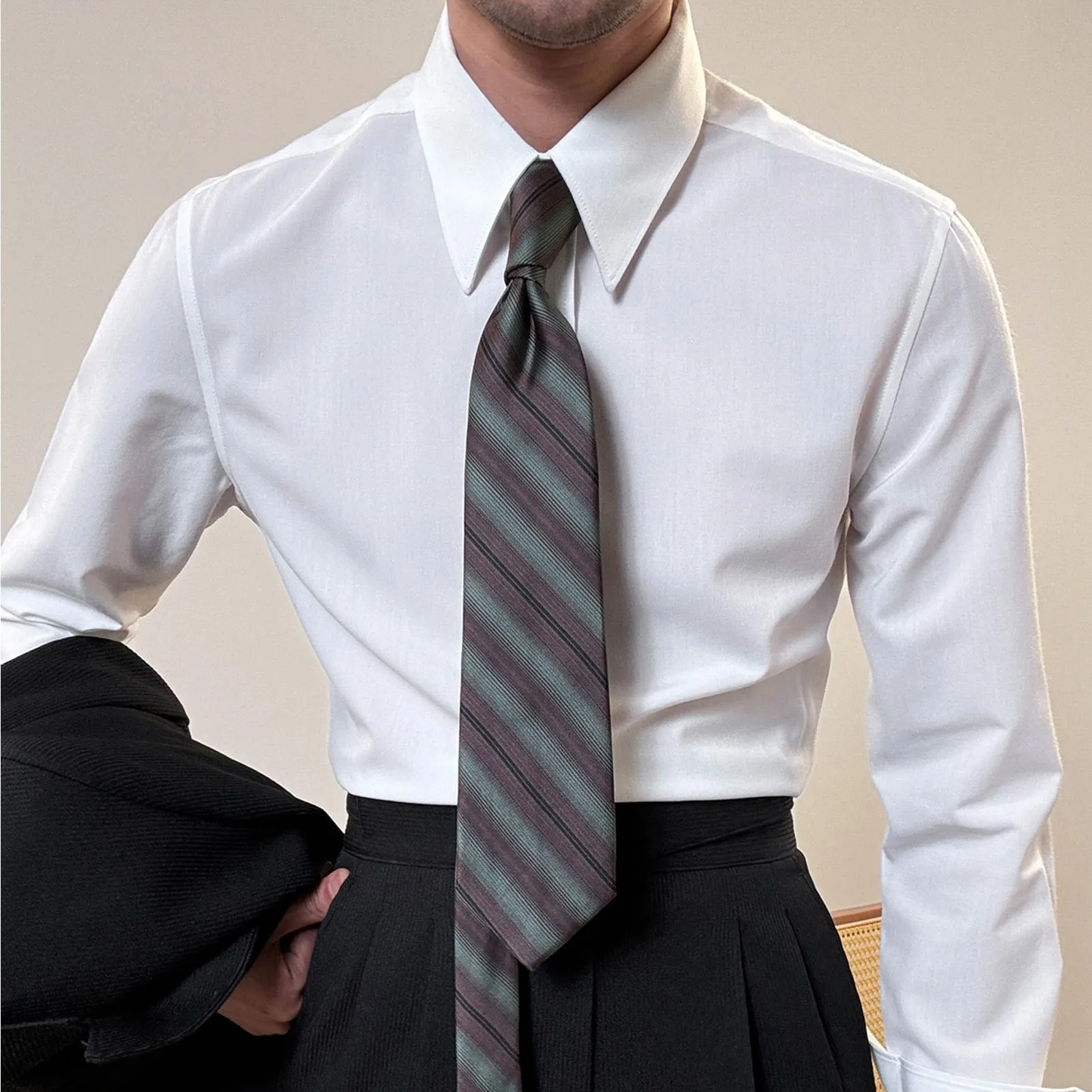 

Мужская классическая рубашка во французском стиле с длинным воротником, белая хлопковая немнущаяся деловая рубашка с французскими манжетами, идеальный вариант