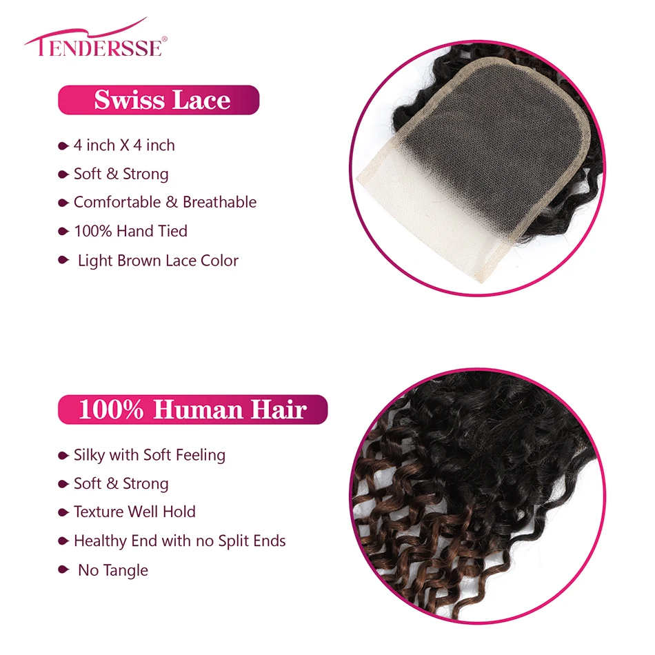 10A Cabello humano rizado afro mongol 3 paquetes con cierre de encaje 4x4 100% tejido de cabello humano rizado virgen sin procesar