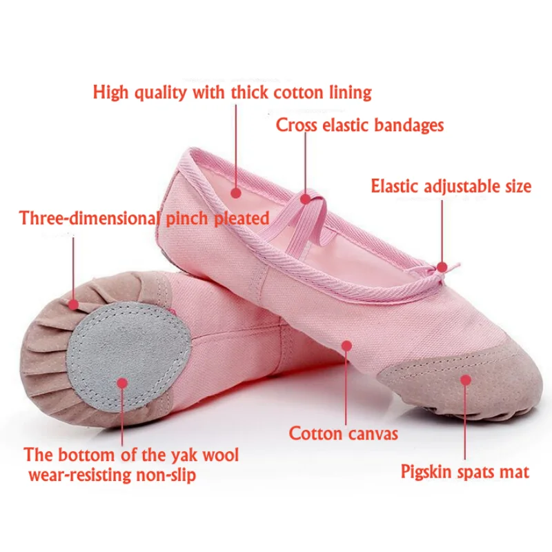 Zapatos de baile de punta para niñas, zapatillas de suela suave para adultos y niños, zapatillas de lona para practicar Yoga, Ballet, zapatos elegantes con tacones bajos