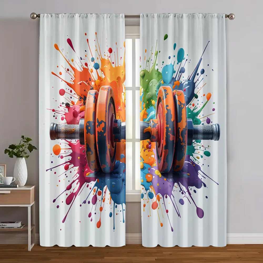 

2pcs, Curtains Roller Blinds Orange Dumbbell Versatile Polyester Fabric (without rod) Decorations For Home for Bedroom & Living