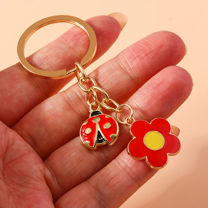 Aihua Schöne Gänseblümchen Blume Marienkäfer Schlüsselbund Blumen Marienkäfer Schlüsselring Ketten Für Frauen Männer DIY Handgemachten Schmuck Machen Geschenke – Detail 7