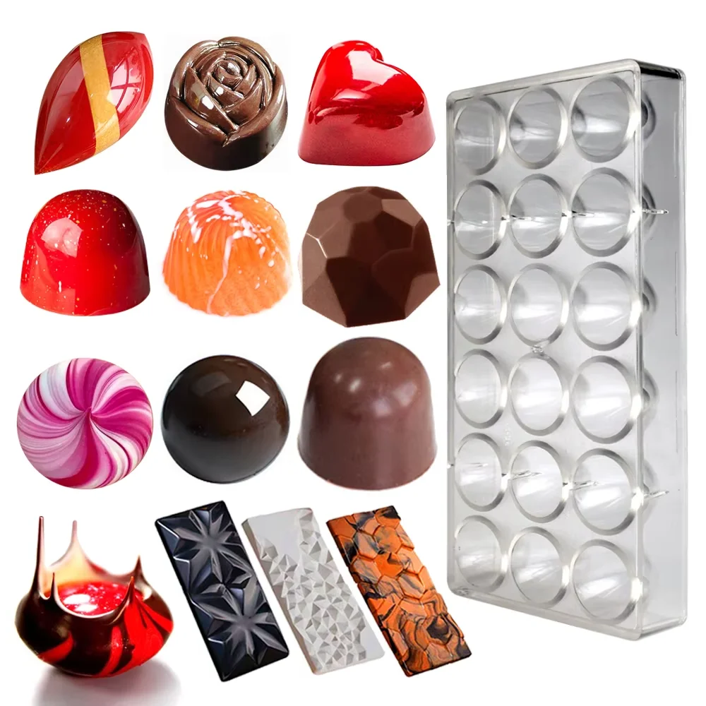 1Pcs Chocolate Mold Polycarbonate Heart Sphere Shape Candy Bar for Confectionery Baker Pans Tray Baking Pastry Tools