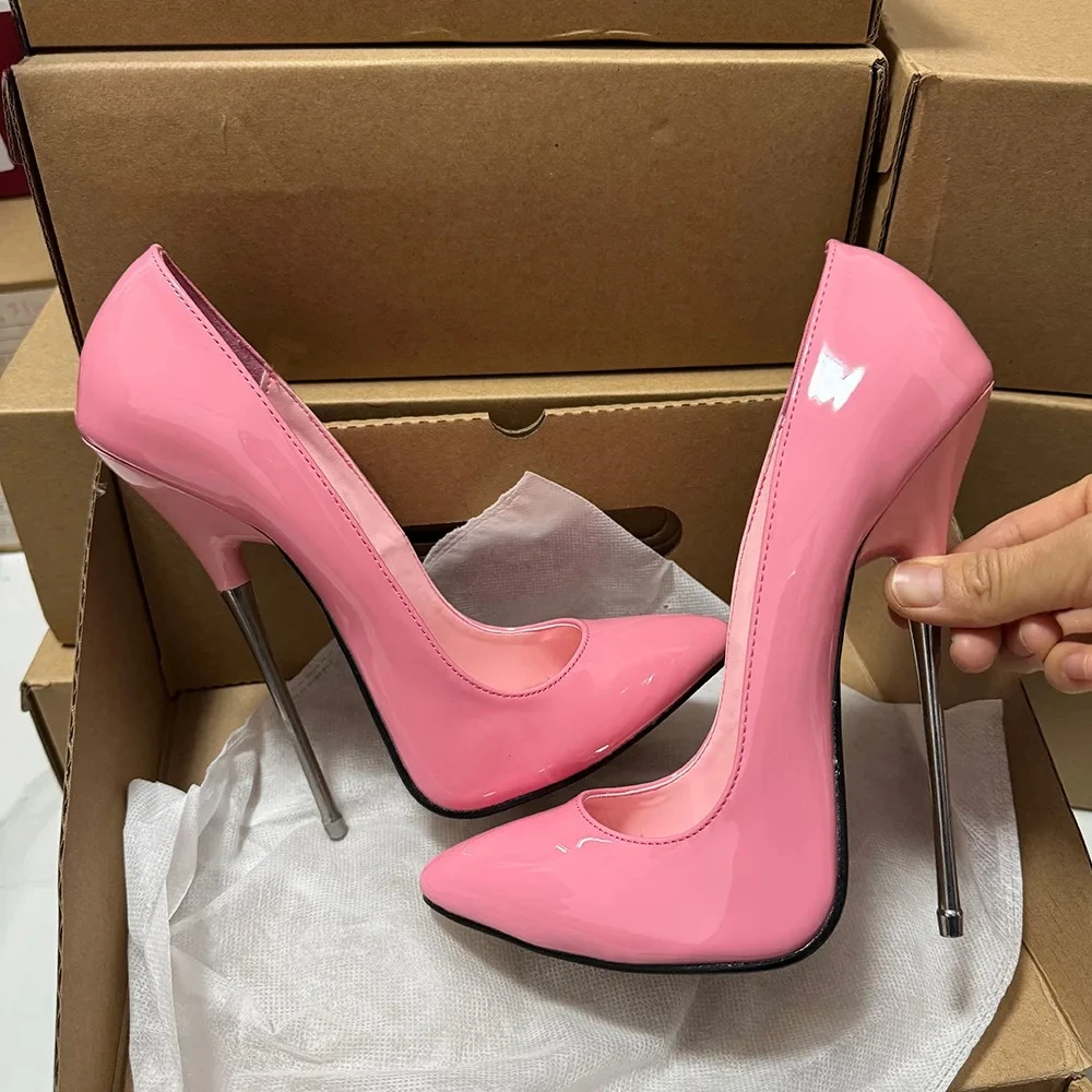 

Women Pumps 16cm Extreme Metal High Heels Black Red inside Stilettos Sexy Fetish Model Club Runway Cross Dresser Unisex Shoes