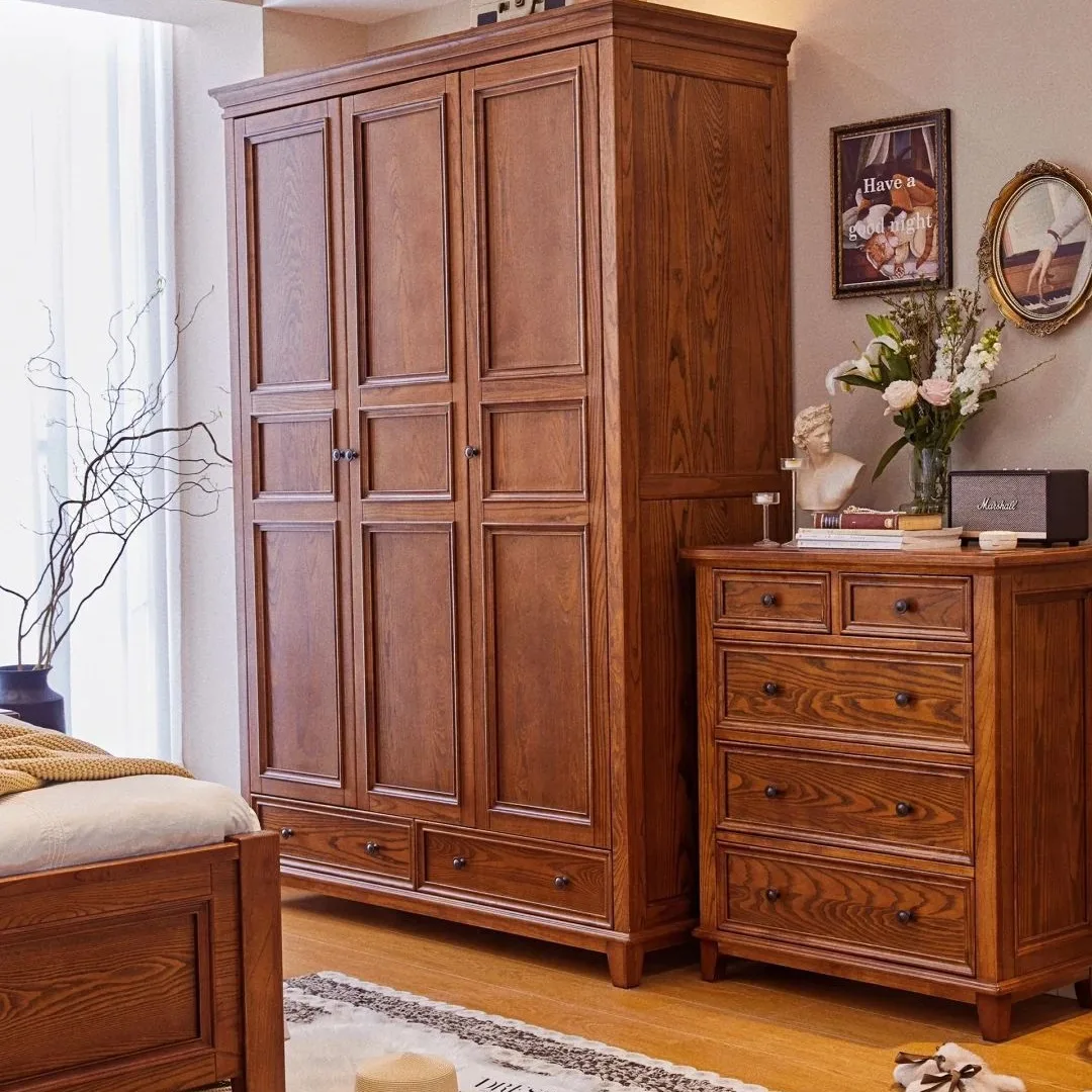 

Solid Wood New Chinese Style Modern Simple Sliding Door Bedroom Wardrobe Double-Door Storage Cabinet Home Furniture