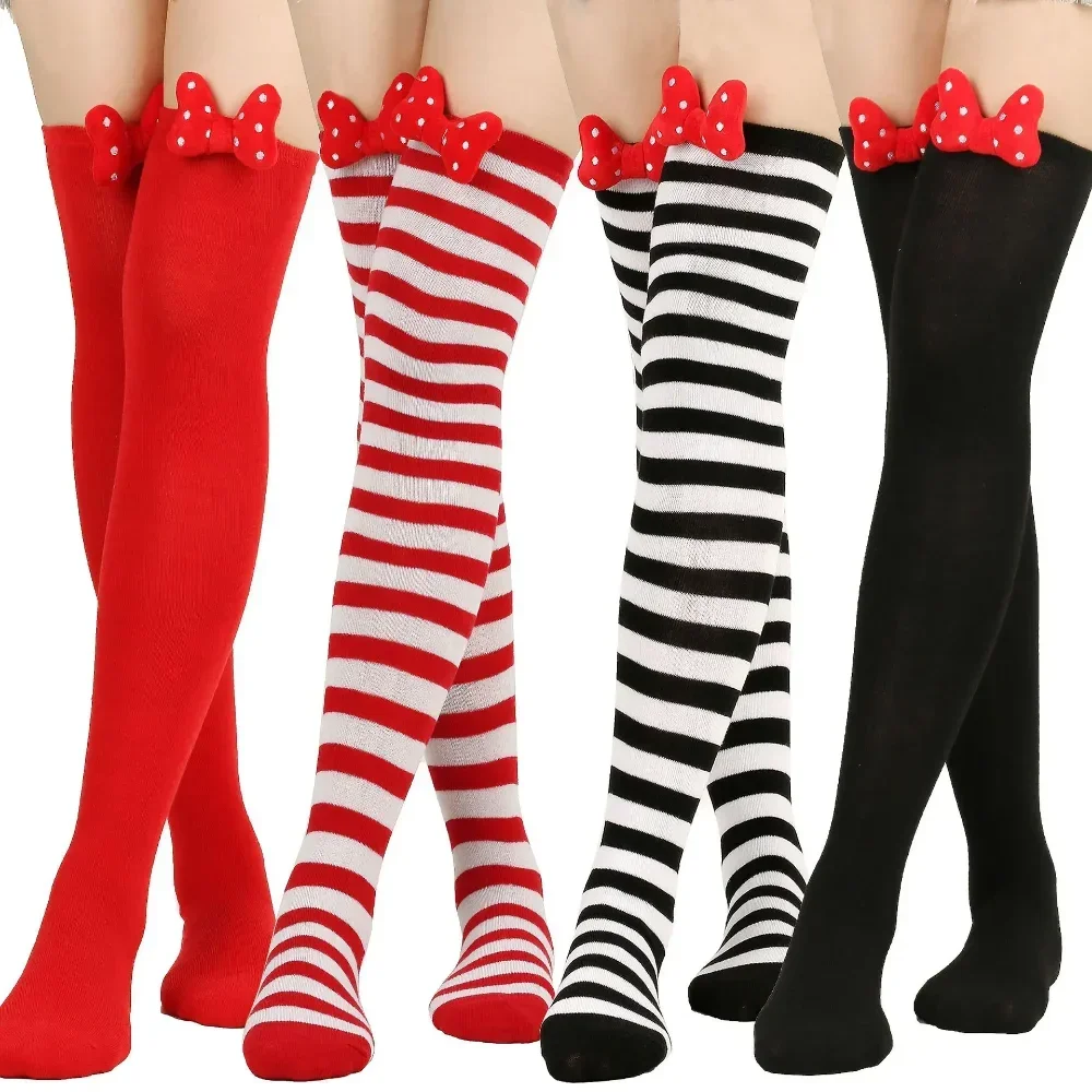 Frauen Weihnachts socken Weihnachten süße rote Schleife lange Socken frohes neues Jahr Strümpfe Bowknot Oberschenkel Höhen soken