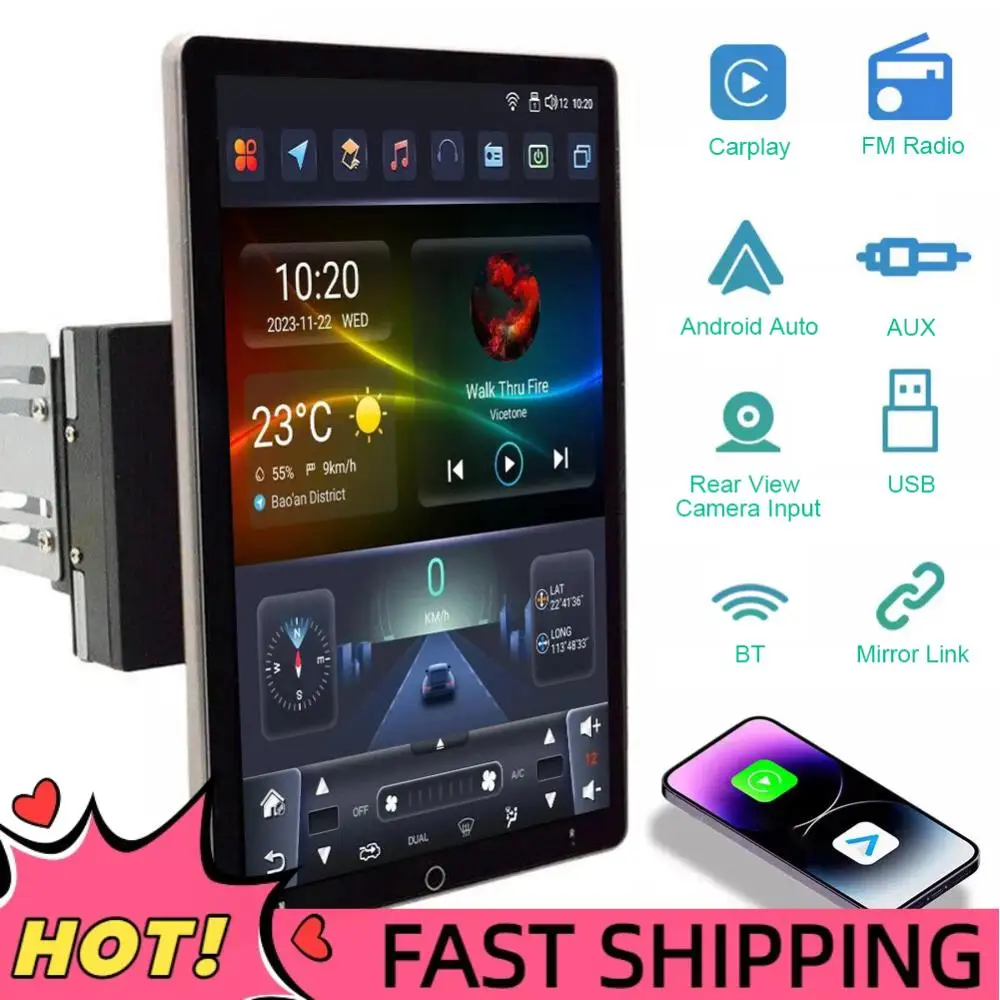 

10,1-дюймовый автомобильный мультимедийный плеер 2 DIN с беспроводным CarPlay, Android Auto, GPS, Wi-Fi, Bluetooth, FM-радио, Android 13