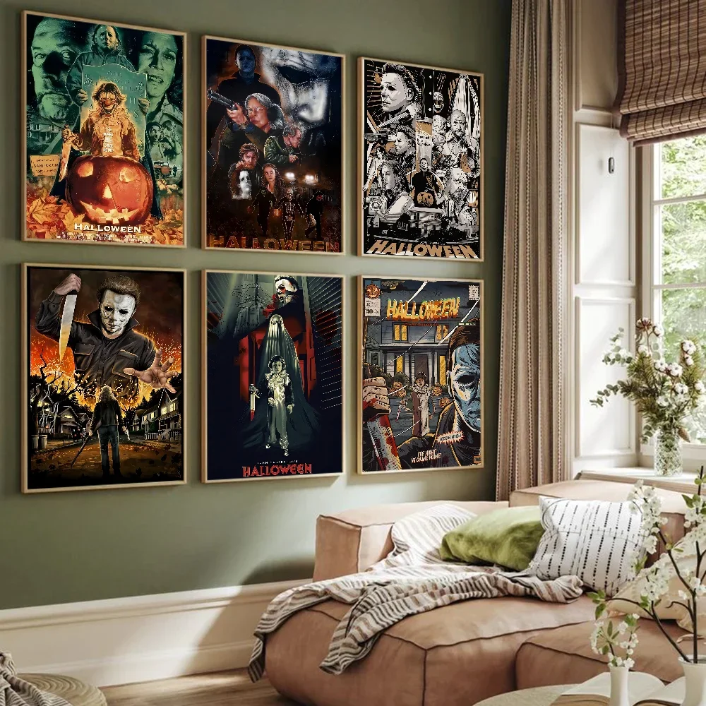 أفلام الرعب الأمريكية هلوين ، ملصقات لاصقة مايكل مايرز ، ملصق ورق كرافت الرجعية ، شريط غرفة ديي الجمالية الفن جدار اللوحة
